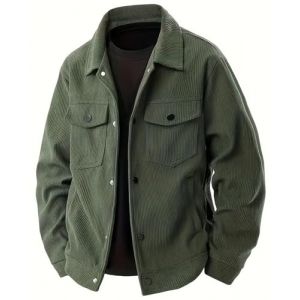 PADOLA Veste Homme Velours C&ocirc;tel&eacute; &agrave; Boutons-Pression Blouson Automne avec Multi-Poches Veste mi Saison Cowboy Chemise Uni Coupe Vent Cargo Surchemise Vintage Manteau Cadeau (Vert Arm&eacute;e, XL) (Chaos World Apparel, neuf)