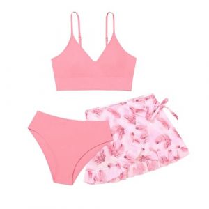 Ensemble 3 Pi&egrave;ces Maillot De Bain Maillot De Bain Ado Fille 8-14 Ans Hauts De Maillots + Bas De Maillots Tanga + Jupe Bikini Maillots De Bain pour Enfants Maillots de Bain Fille (PINTUTU SEXY, neuf)