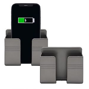 TiciKim Lot de 2 supports muraux pour téléphone portable avec adhésif 3M, support mural pour chargeur, télécommande, support mural pour lit, salon, gris (TiciKim, neuf)