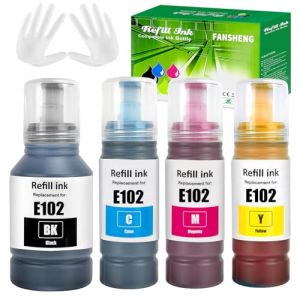 FANSHENG 102 Encre Compatible avec Epson 102 Bouteille d'encre Multipack pour ET-2856 ET-4856 ET-2850 ET-15000 ET-2700 ET-2750 ET-2751 ET-2756 ET-2851 ET-3700 ET-3750 ET-4750 ET-4850 (4-Pack,BK C M Y) (Sunshine office, neuf)