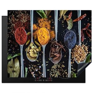 KitchenYeah© Protection Plaque Induction 65x52 cm Protege Deco Cuisine Cache Protège De Cuisson Accessoire Herbes - Cuillère - Epices - Noire - Cuisine (KitchenYeah, neuf)