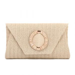 BWBIKE Sac à Main Pochette Tissé en Raphia pour Femme - Élégant Sac à Bandoulière en Paille pour l’été, la Plage, les Mariages et les Fêtes Formelles, Sac à Main Enveloppe Avec Chaîne Amovible,Beige (Bowen EU, neuf)
