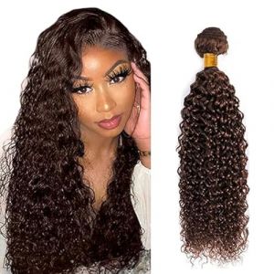 Tuheerst Curly Wave Human Hair Bundles Brown Tissage Bresilien en lot Cheveux Humain #4 Human Hair Extensions Tissage Cheveux Naturels Double Weft Remy Hair Single Bundle for Woman 26 Pouce (QC Hair, neuf)