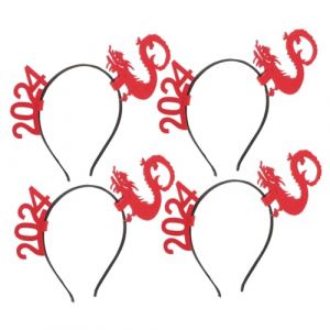 Amosfun 4 Pièces 2024 Bandeau Année Du Dragon Dragon Du Nouvel An Accessoires De L'année Peluche Fournitures De Fête De L'année Décorations De Table Année Années Bandeaux Rouge Plastique (Colored Flag, neuf)