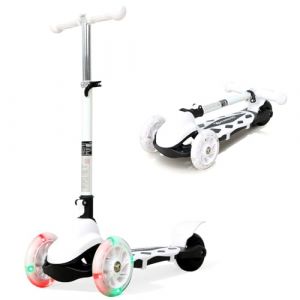 Novonova Trottinette Pliable Classique 3 Roues pour Enfant, Trotinette Enfant 2-5 Ans Guidon R&eacute;glable en Hauteur 3 Niveaux(57-72CM), Trottinette Adolescent Roue Lumineuse LED, Taille 80~120 CM (Blanc) (Novonova, neuf)