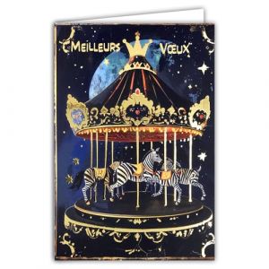 61-5857 Carte Meilleurs V&oelig;ux Bonne Nouvelle Ann&eacute;e + Enveloppe Blanche 12x17,5cm Man&egrave;ge en Or Dor&eacute; Brillant Z&egrave;bres Animaux Afrique Des r&ecirc;ves plein la t&ecirc;te des &eacute;toiles plein les yeux -Fabriqu&eacute; en France (A.F.W., neuf)