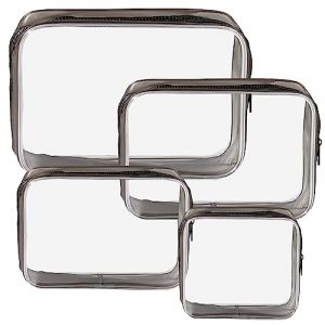 KEYRI 4 Pi&egrave;ces Trousse de Toilette Transparente &Eacute;tanche Trousse de Voyage Sacs d'avion Multifonction Trousse Voyage TSA Kit Voyage Avion Sac Cosm&eacute;tiques Organisateur Valise pour Homme et Femme (Noir) (QI YU, neuf)