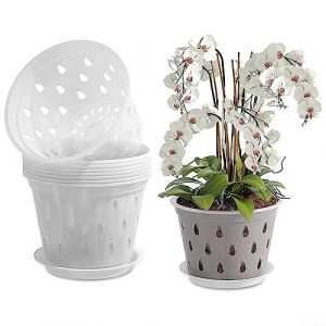 Lot de 5 pots à orchidées en plastique transparent de 14 cm, pot en maille transparente avec trous et fente pour le jardinage (Mallgreat, neuf)