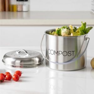 Navaris Poubelle &agrave; Compost 3L - Bac &agrave; Compost de Cuisine en Acier Inoxydable - Composteur de Cuisine pour D&eacute;chets Alimentaires - 3x Filtre Charbon (SX-Commerce, neuf)