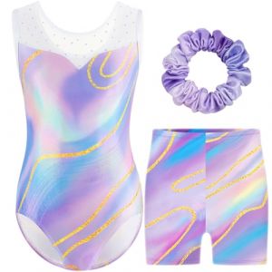 Boteria Justaucorps de Gymnastique pour Filles Trois Pi&egrave;ces Maillots de Gymnastique Gymnastique &agrave; Sans Manche avec Short et Bandeau (Couleur, 7-8 ans) (AYHPKJ, neuf)