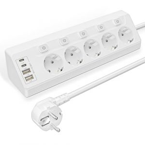Vipwell Prise Plan de Travail Cuisine, Multiprises avec 2 Ports USB A et 2 Ports USB C, Multiprise 5 Prises avec Interrupteur, Rallonge &Eacute;lectrique 2m pour Meuble, Canap&eacute;, Bureau, Table (Vipwell FR, neuf)