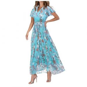 WVONIF Robe Femme Col en V sans Manches D&eacute;contract&eacute;e Plage Robes Chic et Elegant &Eacute;t&eacute; Couleur Unie Mini Longue Tunique Robe Summer Maxi Dresses for Women Maillots de Bain 2025 （Bleu,3XL） (BAULMD（90% Big Promotion Without Discount Code ）, neuf)