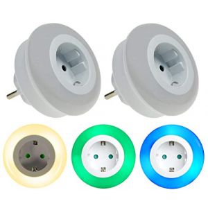 Trango Lot de 2 Veilleuse LED pour enfants avec prise 11-253 Lampe d'orientation avec capteur crépusculaire et interrupteur tactile Réglage de couleur LED blanc chaud-bleu-vert, éclairage de sécurité (Trango-Brilon, neuf)