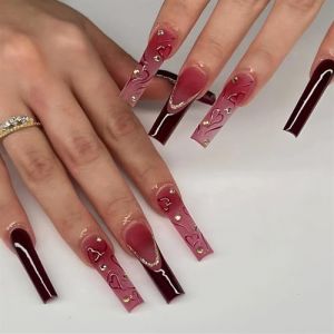 Faux ongles, ongles à presser Faux ongles longs en forme de cercueil avec colle, faux ongles marron portables avec strass, presse de Ballet, couverture complète(6) (zhangtingamz, neuf)