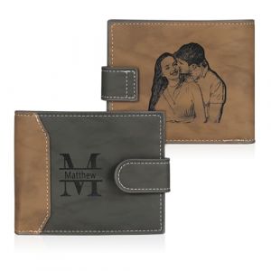 Lam Hub Fong Portefeuille Photo Personnalis&eacute; Homme Porte Monnaie avec Gravure Initiale et Pr&eacute;nom Cadeau pour Homme Papa Fils Famille (Noir) (personalised jewel, neuf)