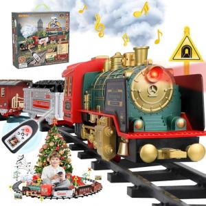 Mini Tudou No&euml;l T&eacute;l&eacute;commande Trains &Eacute;lectriques Jouets avec Vapeur,Son,lumi&egrave;re, avec Moteur de Locomotive & Voitures Cargo & Pistes, avec Batterie Rechargeable pour Enfants Gar&ccedil;ons Filles (bestyoutoys, neuf)