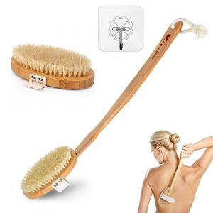 Brosse pour Corps, Brosse à Sec pour le Corps Long Manche, Brosse Dos Douche, avec manche amovible 2 Têtes de Brosse de Bain Détachable, Crinière Naturelle Douce 46CM (SQSM-EU, neuf)