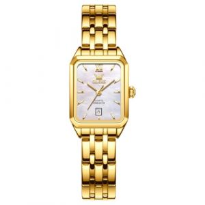 OLEVS Montre pour femme, petit cadran carr&eacute;, montre de luxe dor&eacute;e pour femme, montre &eacute;l&eacute;gante en acier inoxydable avec diamant, 5616-cadran blanc/bracelet dor&eacute;, Standard, Bracelet (CARPDIEMSHOP, neuf)