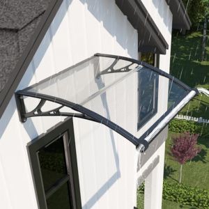 GUANSU-CN Auvent de Porte d'entr&eacute;e 80x120 cm, Marquise Ext&eacute;rieure en Polycarbonate Anti-UV, Anti-Pluie & Anti-Neige, Abri pour Terrasse & V&eacute;randa (Guansu-CN, neuf)