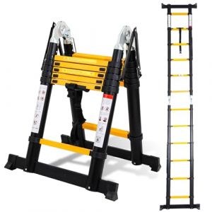 Joparri Échelle télescopique pliante en aluminium 3,8 m (1,9 + 1,9) - Antidérapante - Multifonction - Portable - Charge maximale : 150 kg - Noir et jaune SNOF-8885-M1c (snow-fa, neuf)