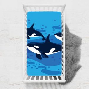 Odot Drap Housse pour Lit de Bébé, Impression de Océane Draps Housses Enfants Respirant Douce Extensible Protège Matelas pour Lit Bébé, Berceau, Lit Parapluie (Bleu,70x140 cm) (Odot, neuf)