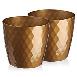 Tymar Pot de Fleurs, Pot de Plantes en Plastique, Lot de 2, Forme Ronde, Cache-Pot (16 cm, Doré) (Julmax, neuf)