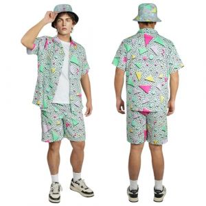 AYBUY Deguisement Année 80 90 Homme Femme, Costume Rétro Manches Courtes et Shorts avec Chapeau de Pêcheur Déguisement Disco pour Carnaval, Soirée Deguise, M (withchance, neuf)