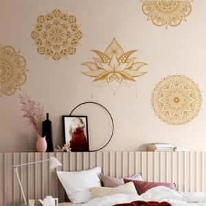 Runtoo Stickers Muraux Fleur Mandala Dor&eacute; Autocollant Mural Lotus Zen Deco Stickers Salle de Bain Salon Cuisine Chambre D&eacute;coration (Decalplanet-EU, neuf)