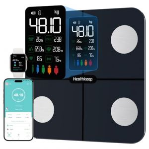 Balance Pèse Personne, Healthkeep Balance Connectée Impédancemètre Grand Écran VA avec Fréquence Cardiaque avec 15 Mesures Avec APP pour Andriod et iOS 180kg/400lb/28st, Bleu Marine (TONGXIAO SMART, neuf)
