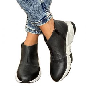 Onsoyours Bottines pour Femme à Talon Compensé avec Fermeture Eclair Latérale Plate Forme à la Cheville Bottes Tendance à Tige Courte Chaussures Décontractées B Noir 38 EU (PGANDS Design, neuf)