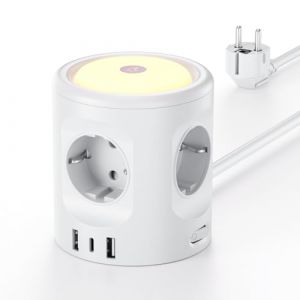 Multiprise avec Interrupteur, Sameriver Tour Multiprise 4 Prises et 3 USB Ports, Multiprise Parafoudre et Surtension avec Veilleuse LED,16A Rallonge Electrique 2M Câble à la Maison et au Bureau (FEFEI1, neuf)