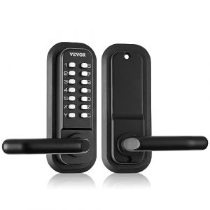 VEVOR Serrure de Porte Mécanique sans Clé Verrou à Code en Alliage de Zinc Clavier à 14 Touches Poignée de Porte d’Entrée Extérieure Gauche et Droite pour les Portes d'Une Épaisseur de 35 à 65 mm (New Clear FR, neuf)