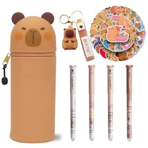 CYGMRFH Trousse Capybara avec Stylo &agrave; Noyau Noir, Porte-cl&eacute;s, Trousse 2 en 1 en Silicone Extensible, Papeterie Scolaire Kawaii, Cadeau pour Enfant, Fournitures Scolaires et Autocollants(C2) (huangyiweijiatingnongchangyouxiangongsi, neuf)