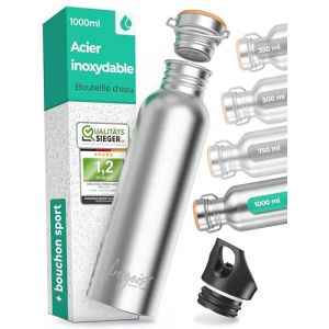 freigeist ESPRIT LIBRE Gourde 1l Inox, Bouteille 1l Metal, 1 Litre Sport, avec Bouchon Sport, Gourde Randonn&eacute;e, Outdoor, camping etc. gourde acier inoxydable adult et enfant, faite (freigeist ESPRIT LIBRE, neuf)