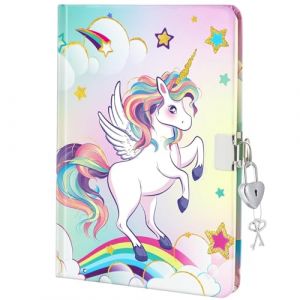 WERNNSAI Licorne Journal Intime Fille - Carnet Secret Fille à Paillettes Cadeau pour Fille Enfants École Voyage Carnet de Note Couverture Rigide A5 Ligné Blocs Notes Avec Serrure (Nuoly, neuf)