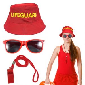 UILYNIU 3 Pièces Costume de Sauveteur, Accessoires de Sauveteur avec Casquette Visière Rouge Sifflet Lunettes de Soleil, Carnaval Chapeau per Adultes Homme Femme Deguisement de Plage Halloween (3PCS) (XIMO EU, neuf)