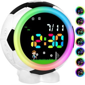 Ayybboo Football Réveil Enfant pour Garçons Filles,Reveil pour Enfants Digital avec Veilleuse Snooze 6 Sonneries Réveil Double 12/24 Heures (Weichao-Direct, neuf)