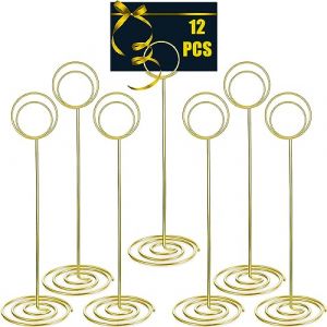 LATERN 12 Pièces Porte-Numéros de Table, 22CM Grand Porte-Cartes Supports pour Tableaux en Fil Métallique pour Lieu Menu Mémo Nom Cartes dans Mariage Fête Réception Restaurant Maison Bureau (Dorés) (QINGJIN-EU, neuf)