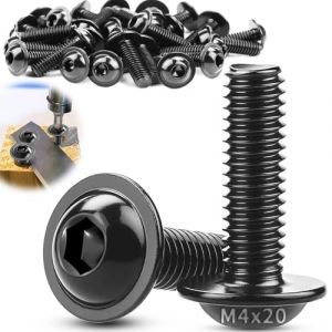 TXXATX 70 Pièces Vis à Tête Bombée avec Bride M4x20mm Vis Inox M4 A2 V2A Embase Six Pans Creux ISO 7380-2 Boulon Inox Filetage Complet pour Pieds Table Construction Automobile Bois Echafaudage (JiaFangTrading, neuf)