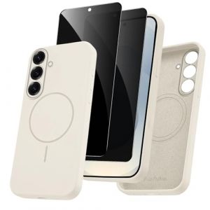 Pnakqil Coque pour Samsung Galaxy S25 Compatible avec MagSafe, Magn&eacute;tique Silicone Liquide avec 2 Pi&egrave;ces Verre Tremp&eacute; Anti-Espion, &Eacute;tui de Protection Antichoc Housse pour Samsung Galaxy S25,Blanc (CLUBIEN, neuf)