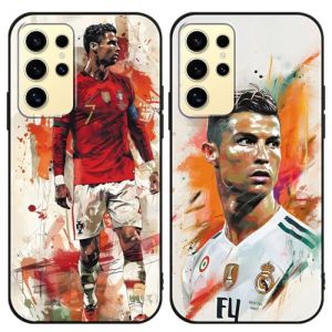 TBNMBGY 2 Pi&egrave;ces Coque pour Samsung Galaxy S24 Ultra 5G 6.8", Etui avec Cool &Eacute;toile de Football Nombre 7 Dessin Motif Housse, Antichoc Protection TPU Silicone Cover Case pour Fan de Foot, Mode (guangshuishirongjingshangma, neuf)