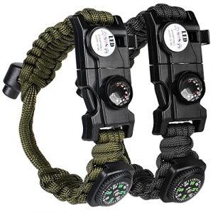 Flintronic Bracelets de Survie en Paracorde, Bracelets en Paracorde de Survie en Plein Air, Silex + Boussole + Thermomètre + Sifflet + Lumière, Bracelets de Survie en Paracorde (flintronic, neuf)