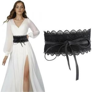 PNPGDYKR Ceinture Femme Obi, Ceinture Large &agrave; N&oelig;ud en Dentelle pour Femme, Taille Unique 220 cm x 10 cm, Noir (Newbilty OU, neuf)