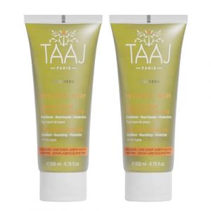 TAAJ | Gel&eacute;e de Douche Alo&eacute; V&eacute;ra Abhyanga | Elle Nourrit et Hydrate la Peau | Mousse D&eacute;licate et Fondante | Fabriqu&eacute; en France | CrueltyFree | Lot de 2x 200ml (Cosmeco, neuf)