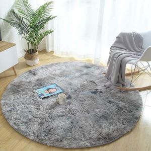 Tinyboy-hbq Tapis Rond Salon Tapis Chambre Rond Moderne Design Shaggy Poils Longs Interieur D&eacute;cor Ultra Doux De Peluche De Pi&egrave;ce De Maison De P&eacute;pini&egrave;re(Gris Blanc❍ 100cm) (kinganda-EU, neuf)