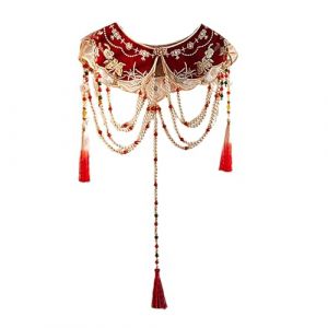 DINSOAVR Cravates, faux cols, chinois antique vintage broderie papillon Yunjian châle enveloppant perles glands faux col écharpe capelet pour femme fille (guangzhoujucikejiyouxiangongsi, neuf)
