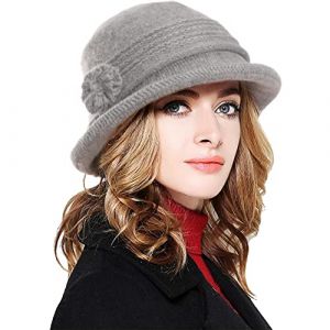 CheChury B&eacute;rets Chapeaux Melon Femme Hiver Femme Fleur &eacute;l&eacute;gante Laine Chaud R&eacute;tro Casquette Simple Beret Bonnets Cloche Chapeau Chapeau de D&ocirc;me,Gris (LYworld, neuf)