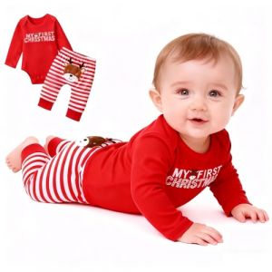 FUTERLY Tenue Noel Bebe Garcon Mon Premier Noel Pyjama Noel Bebe Costume Noels Bebes Ensemble Noels Bebes Garcon Vetement No&euml;l B&eacute;b&eacute; Body + Pantalons Deguisement No&euml;l B&eacute;b&eacute; 6-9 Mois (GYFS-store, neuf)