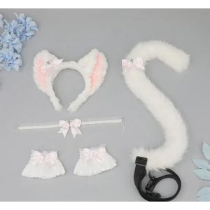 Serre-tête oreilles de chat queue de chat ornement mignon oreilles de chat ornement queue d'animal ensemble d'accessoires (YIli001, neuf)