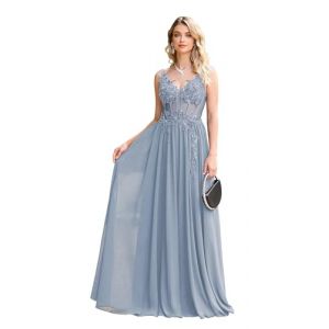 Misshow Robe Terracotta Cocktail Longue Robe de Cérémonie Femme Formelle en Perles Cristaux à Paillettes pour Ado Fille Chiffon Bleu 40 (Miss Show, neuf)
